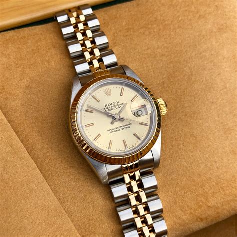 ladies two tone 18k gold stainless steel rolex date watch|rolex model 69173.